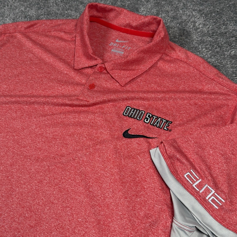 Nike Elite Dri Fit SS Polo Men's XXL Heater Red Ohio State Buckeyes Athletic